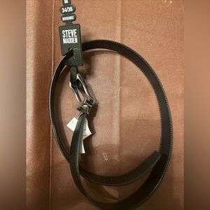 NWT Steve Madden Men's Medium 34/36 Black Reversible Belt with Metal Buckle